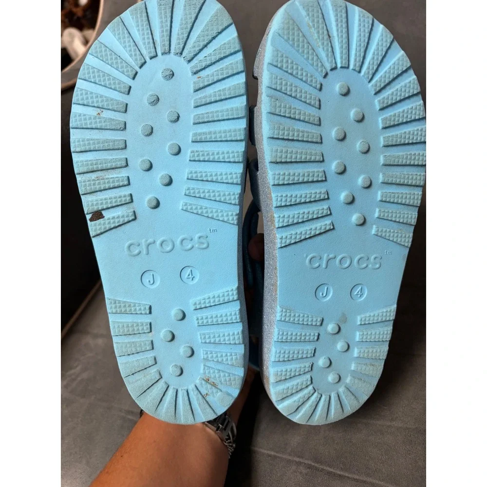 Crocs Glitter Sandals Blue Sparkle Jelly Fisherman Shoes Kids Junior 4